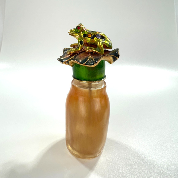 Perfume Bottle With Metal Frog Screw Top Dauber Multicolor Rhinestones Marked R - Picture 4 of 16